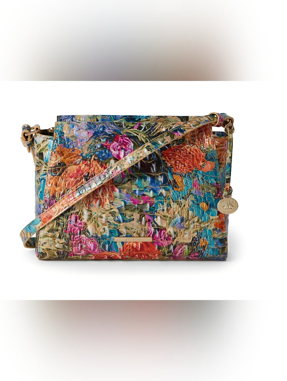 Brahmin HILARY Multicolor Floral Croc-Embossed Crossbody - Pink, Blue, Orange - Picture 5 of 9